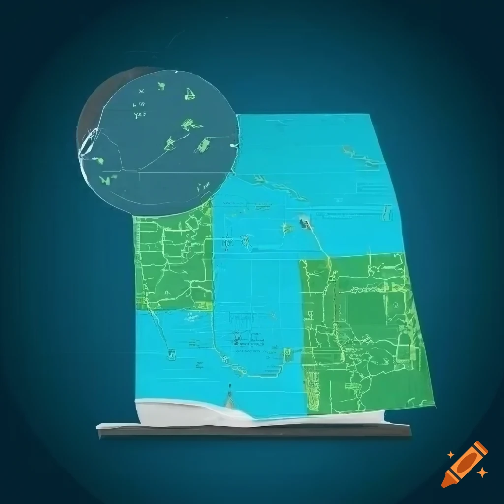 Detailed modern map of an interesting area on a table