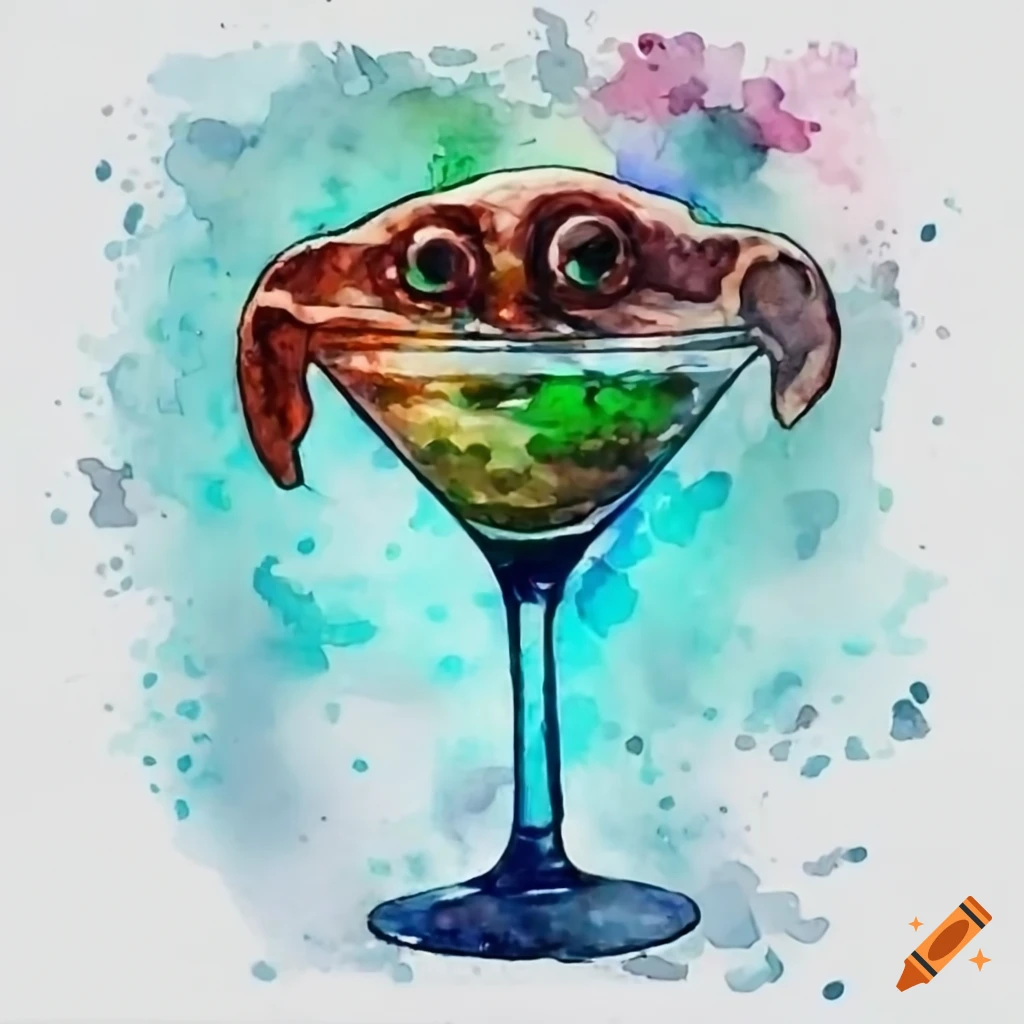 Dobby character sitting in a martini glass