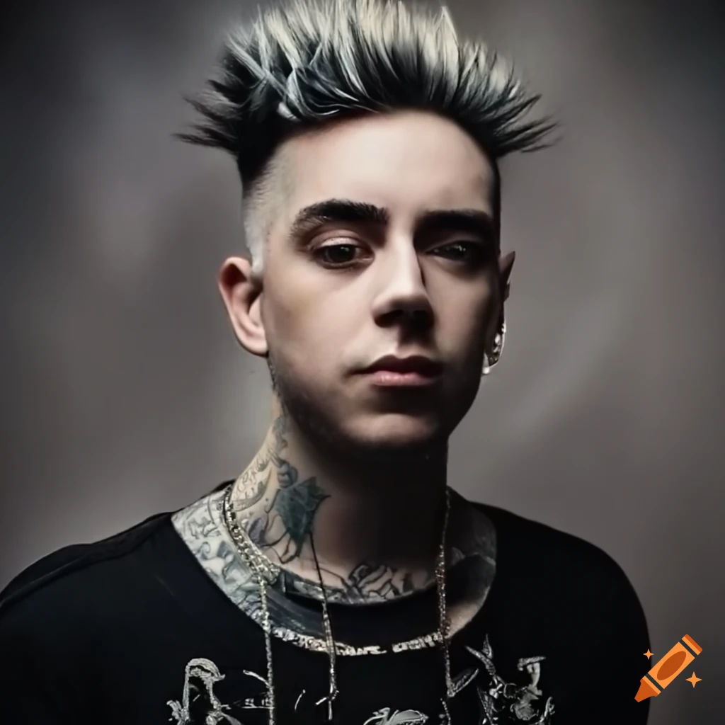 Alternative rock style person with spiky hair, tattoos, and piercings