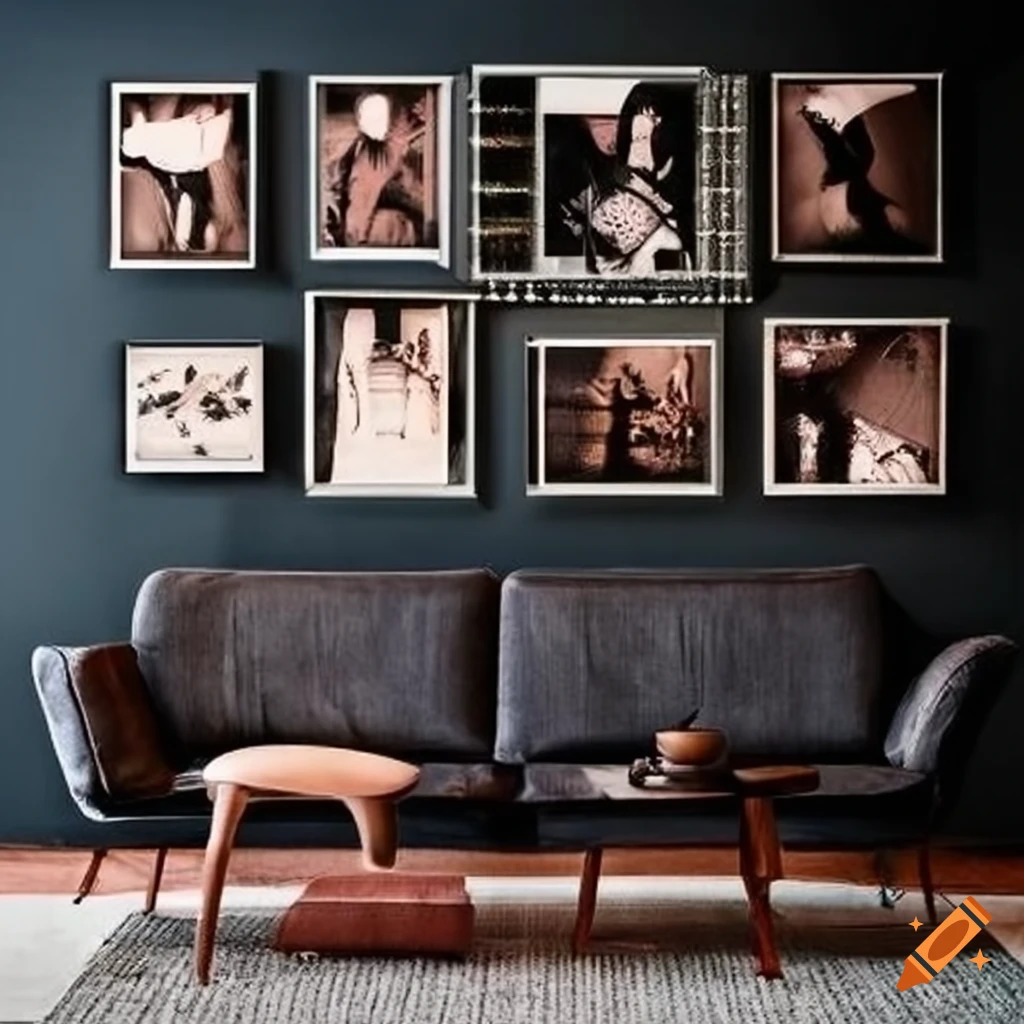 Midcentury modern living room with gothic elements on Craiyon