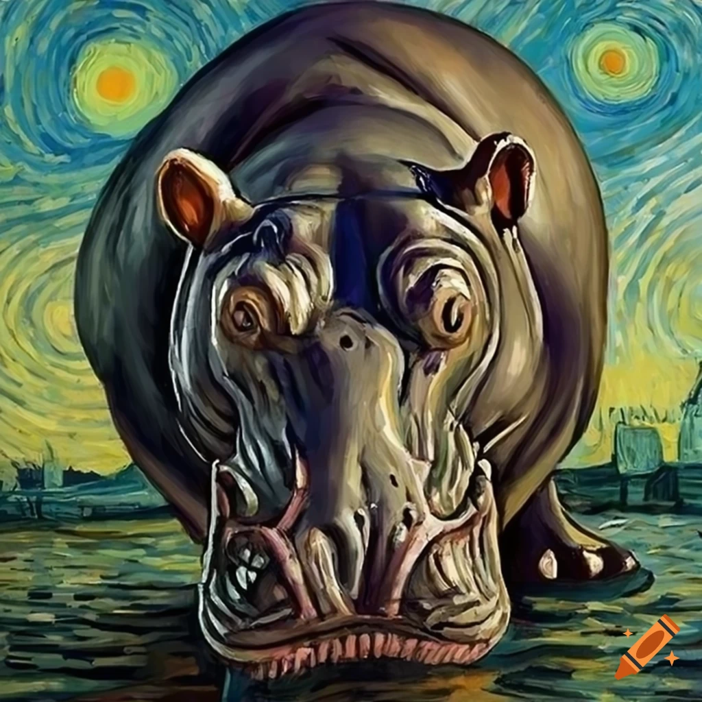 Hippo artwork inspired by Vincent van Gogh