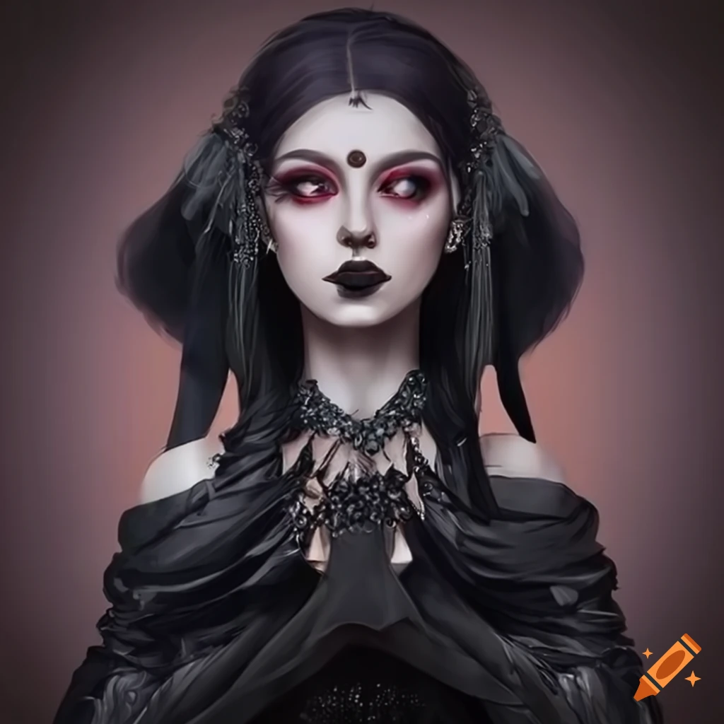 Dark sorcerer with black pigtails in enchanted land