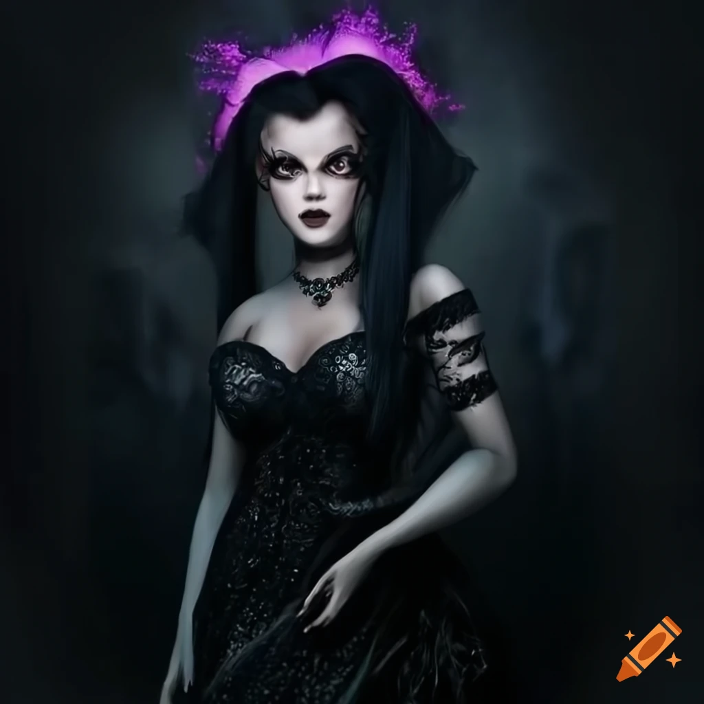 Dark sorcerer with black pigtails in enchanted land