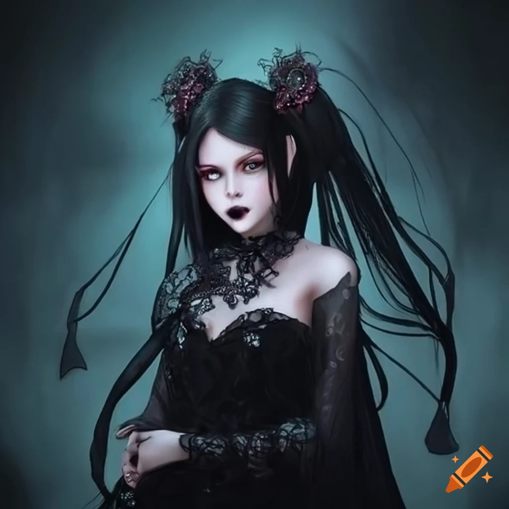 Dark sorcerer with black pigtails in enchanted land