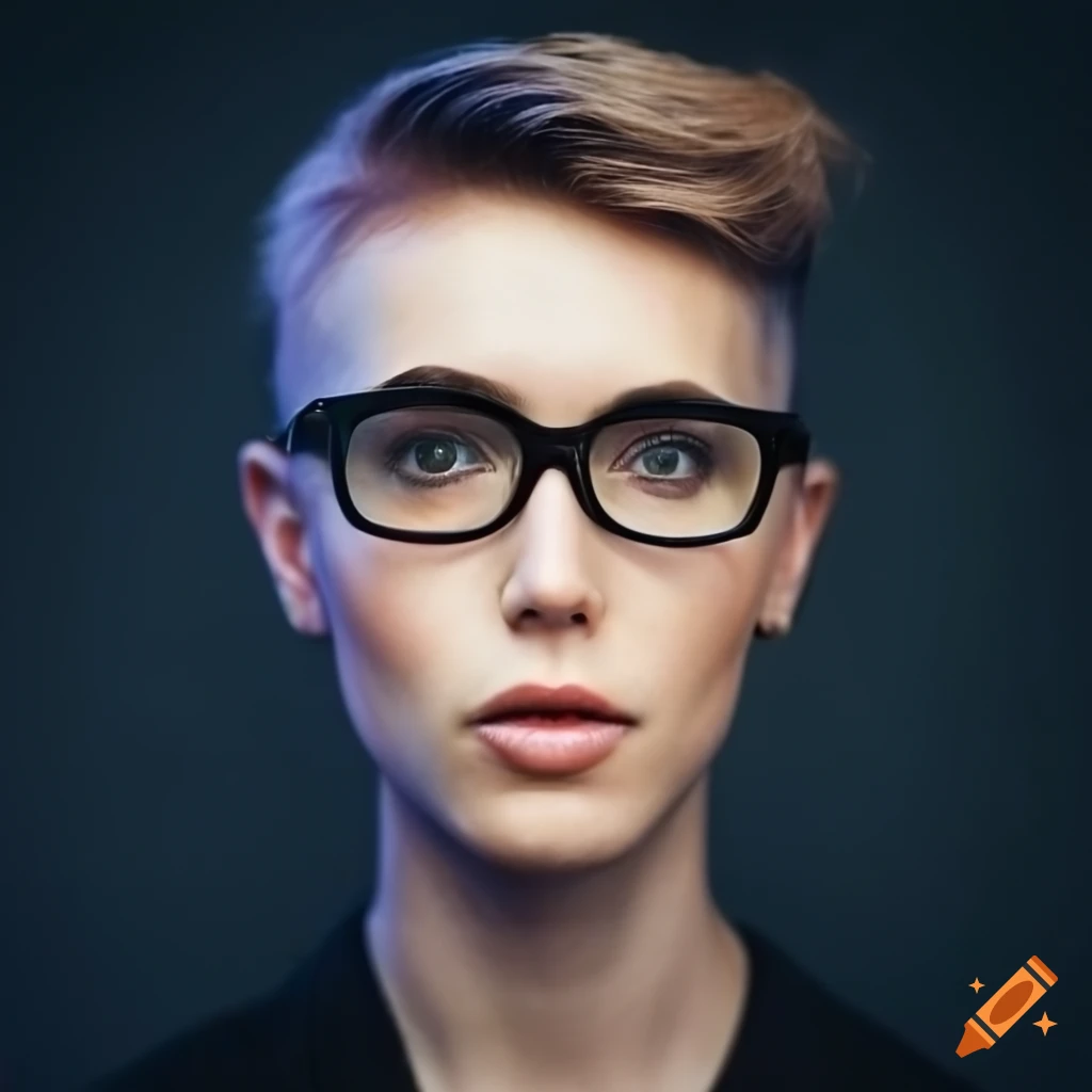 Trans man with round glasses and faded haircut