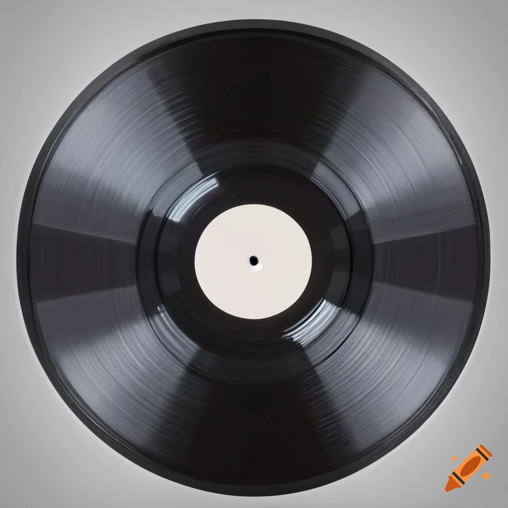 Close-up of vibrant black vinyl record on white background