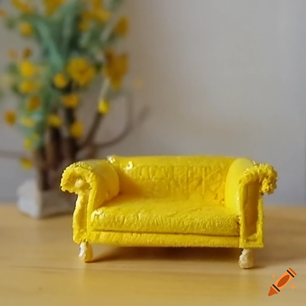 Tiny miniature yellow living room in a diorama