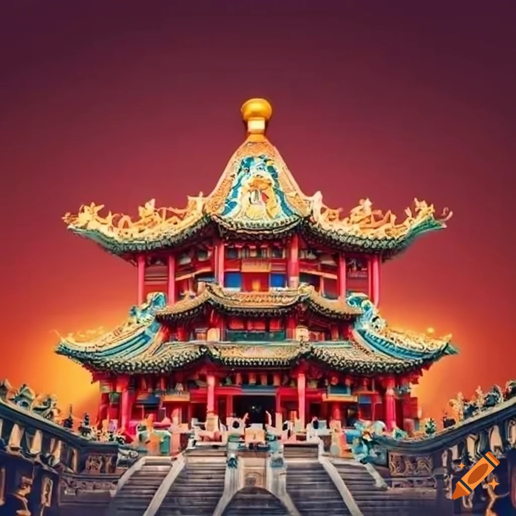 Traditional Chinese ornamental building with lantern decoration for Chinese New Year