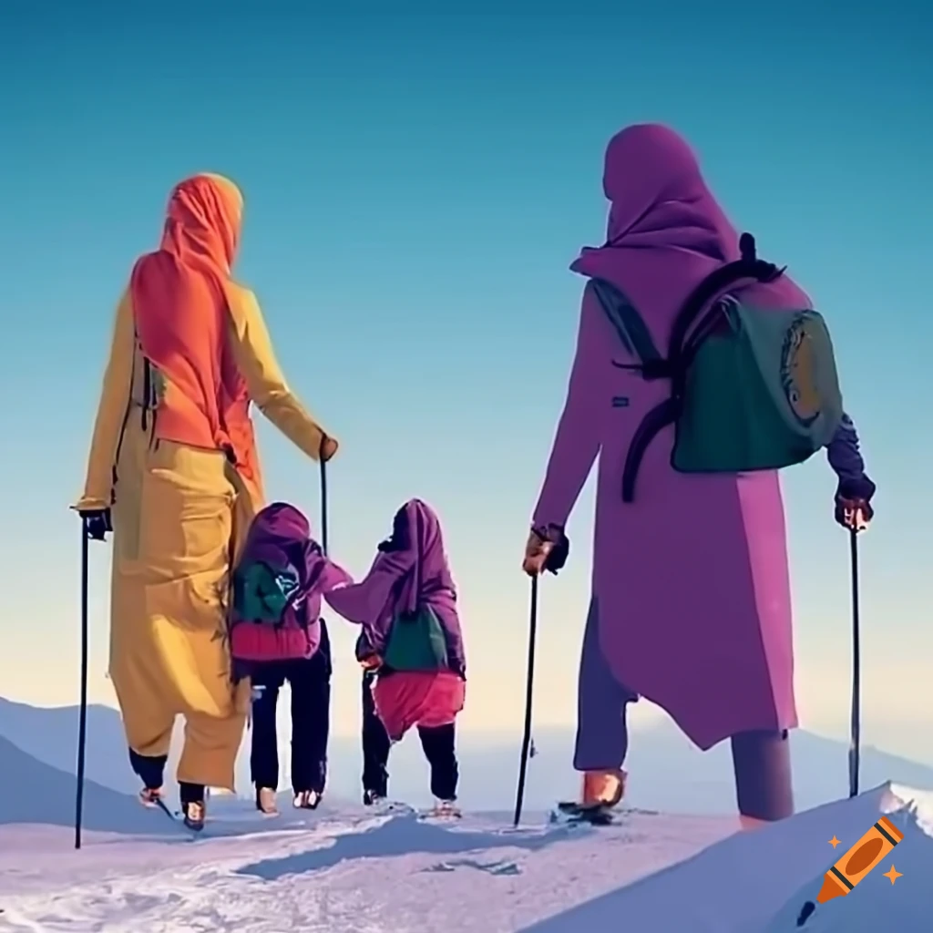 Muslim family mountaineering