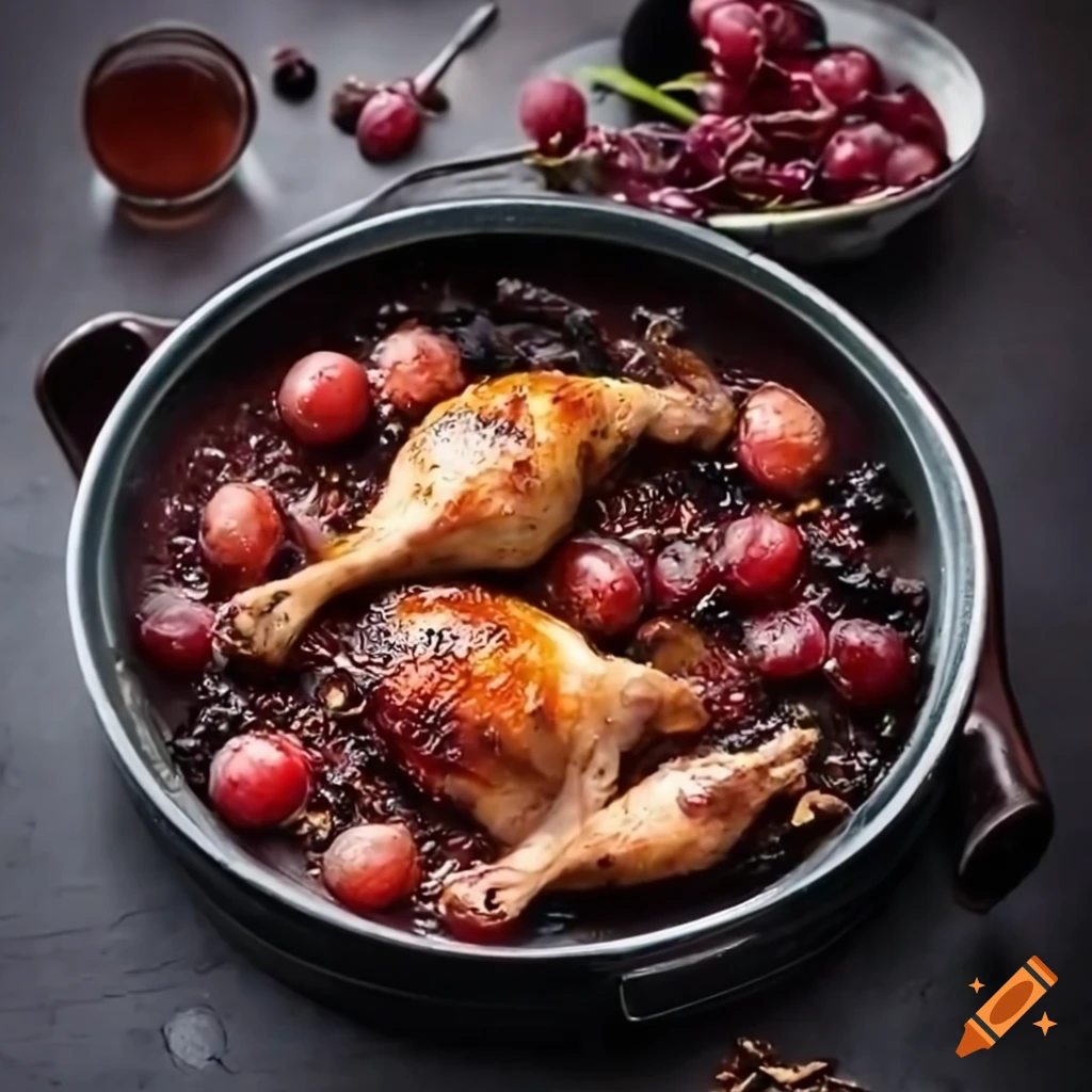 Poultry marinated in red wine with grapes and spices on Craiyon