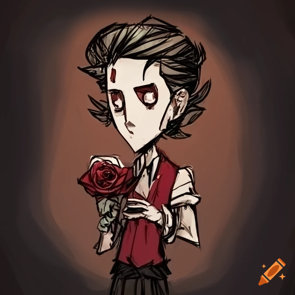 Kind man in Don't Starve style holding a bouquet of roses