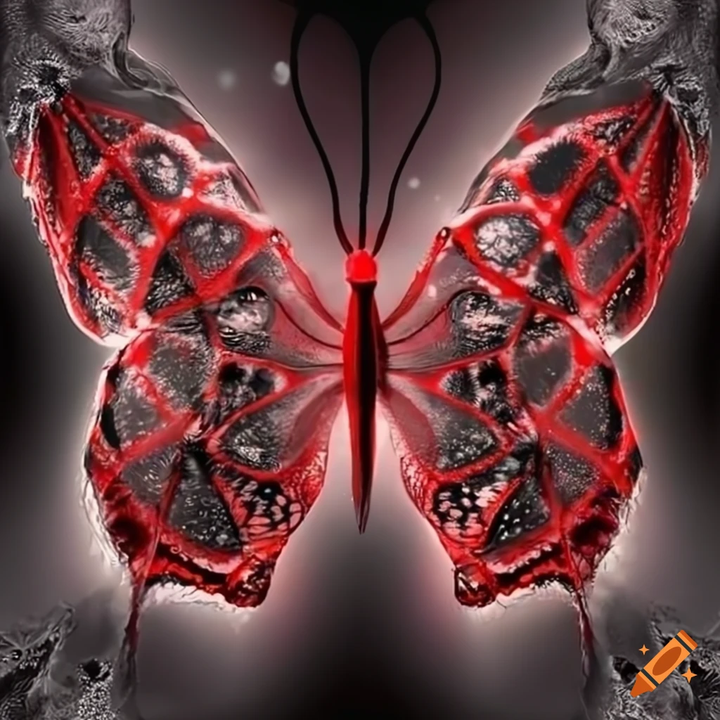 Scientific illustration of red and black neuron butterfly