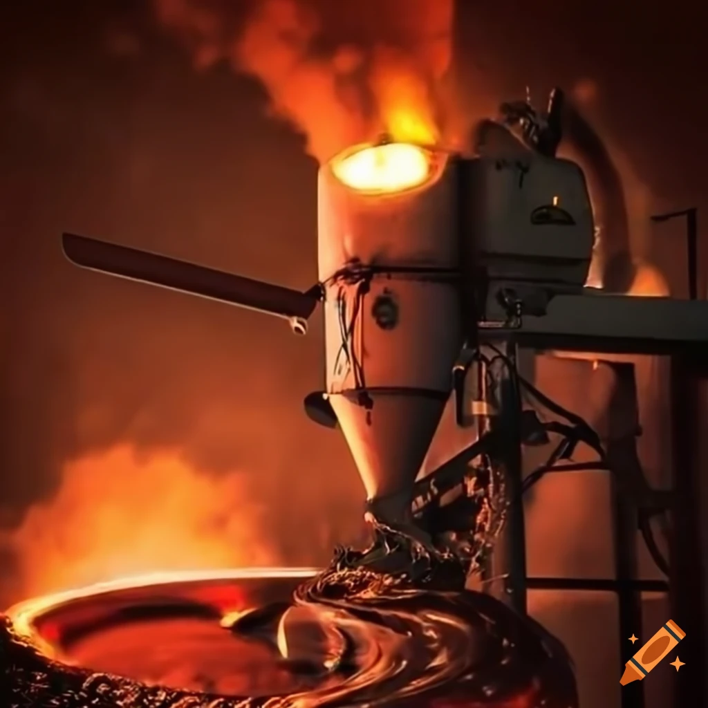 Large refinery machinery with bubbling cocoa