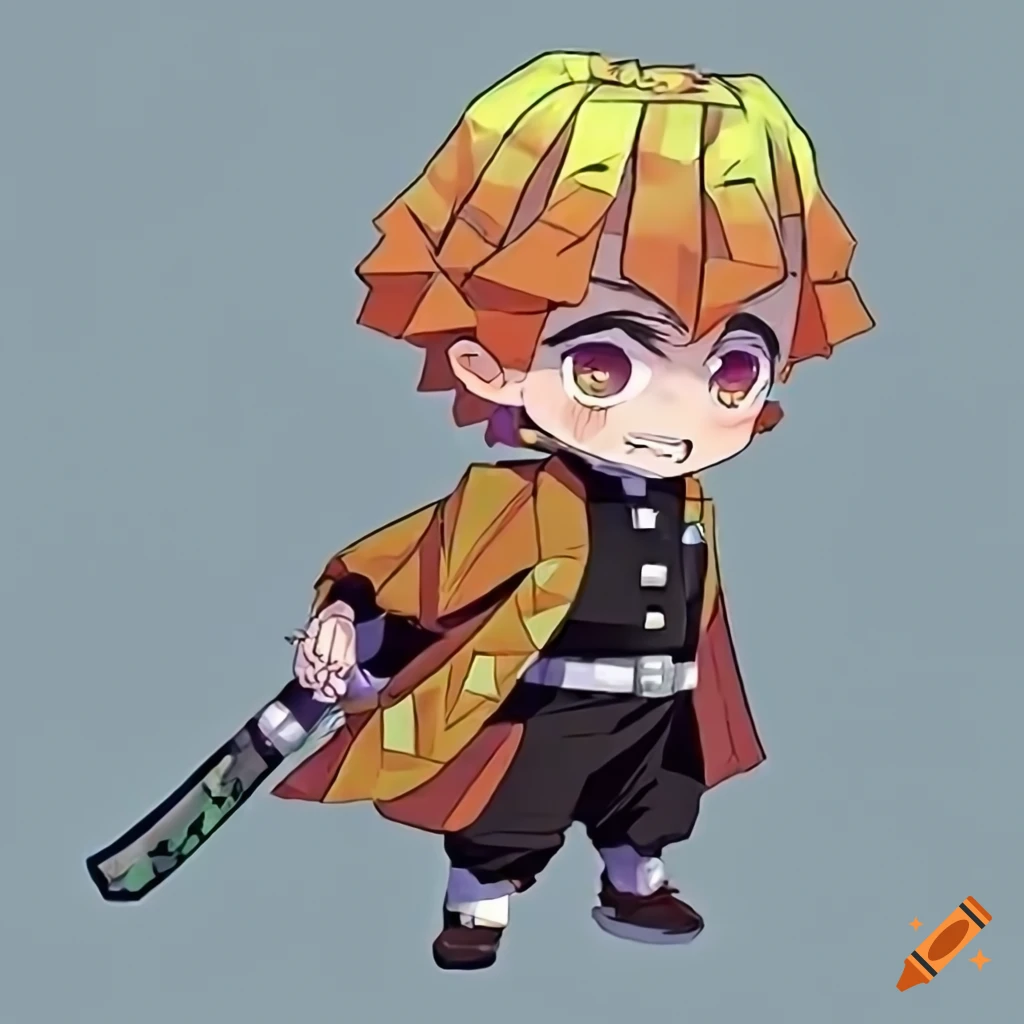 Zenitsu Agatsuma Chibi from Demon Slayer standing front full body