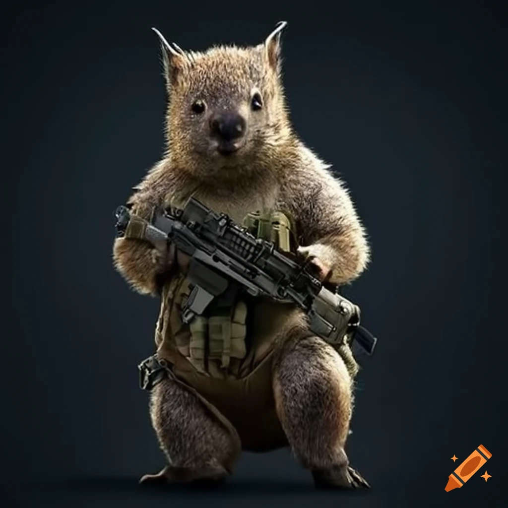 Wombat in military gear ready for combat