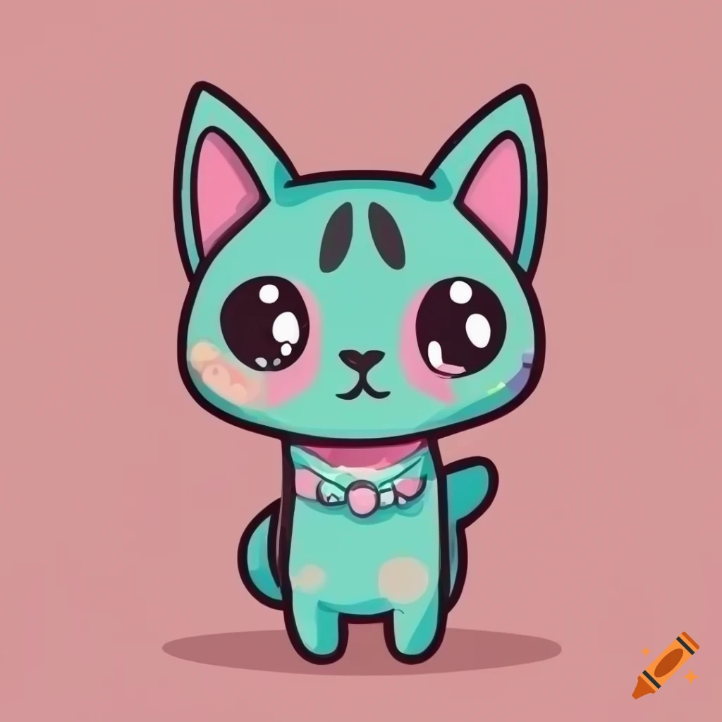 Chibi cat in bright pastel colors with bold outline
