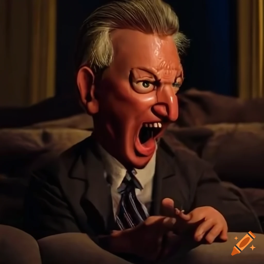 Old Raging Satirical depiction of angry old raging traitor dummy on couch on Craiyon