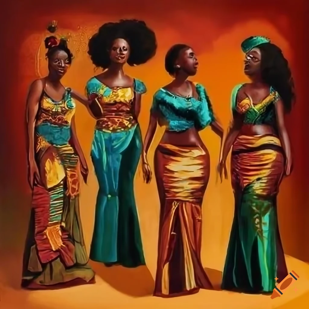 Group of black women in African attire painting