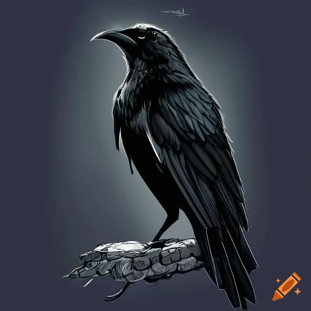 Noir style illustration of a crow