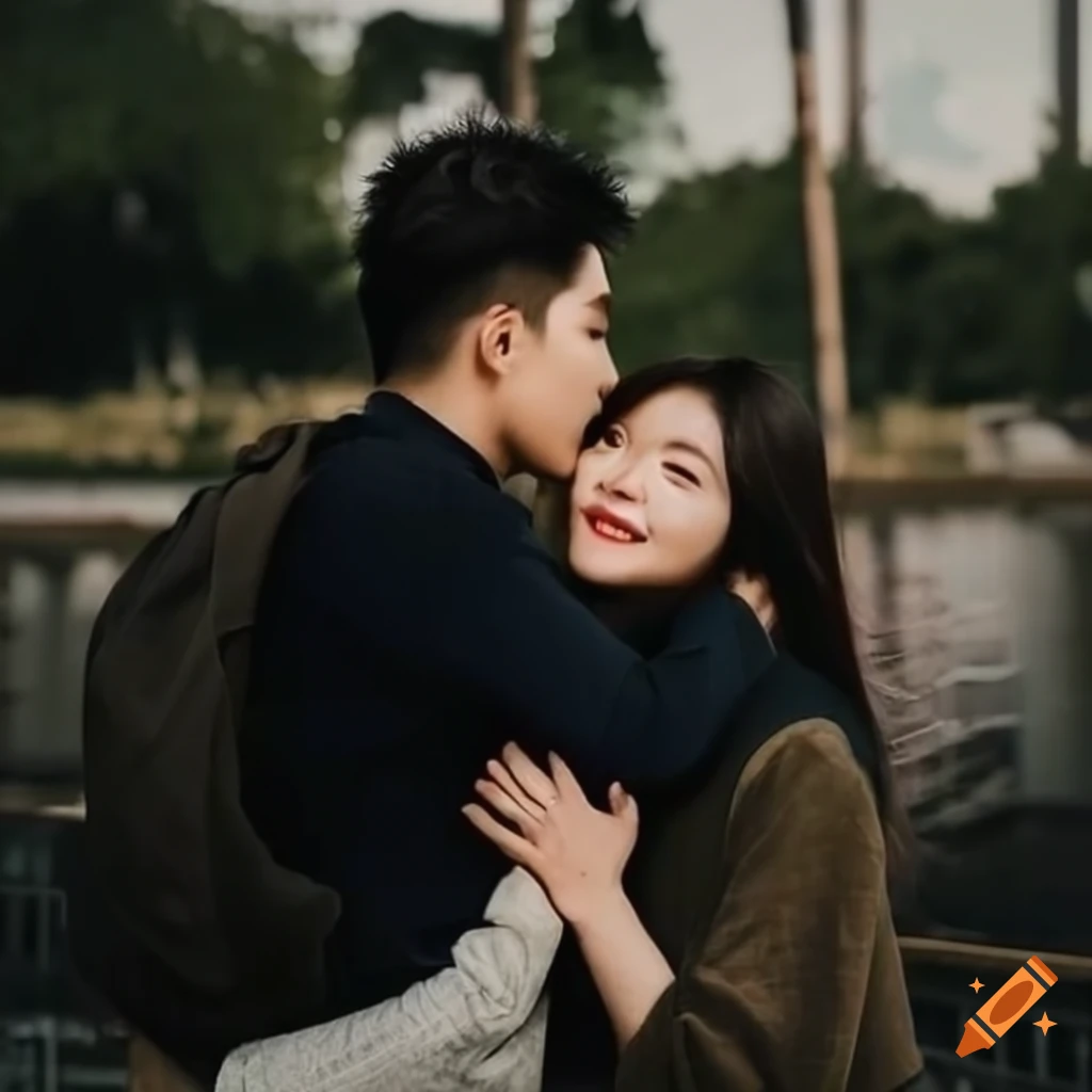 Asian couple taking a selfie outdoors