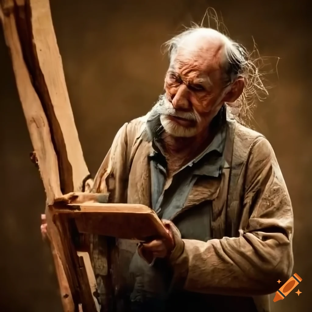 Old carpenter working with wood