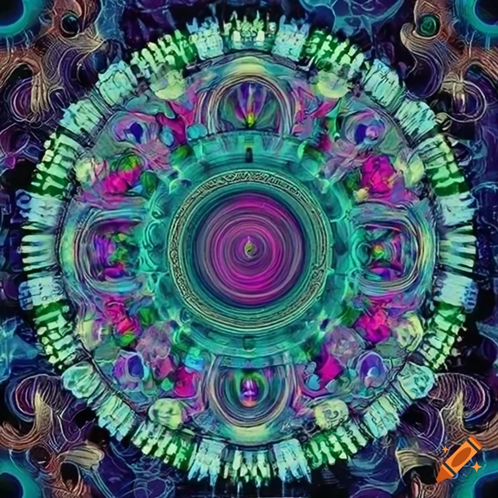 Esoteric aesthetic cogwheel of manifesting with 5 slots