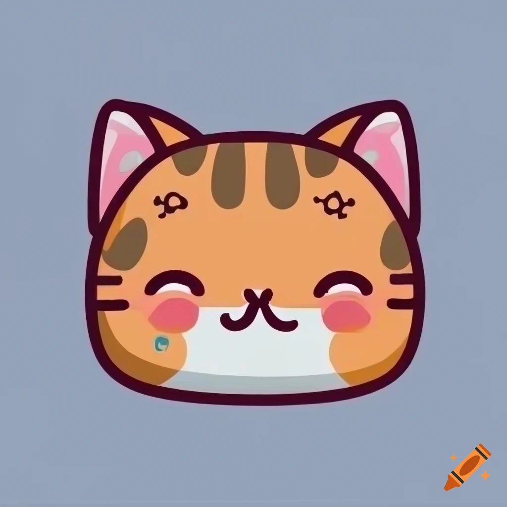 Kawaii Turkish Van cat in bright pastel colors with bold outline