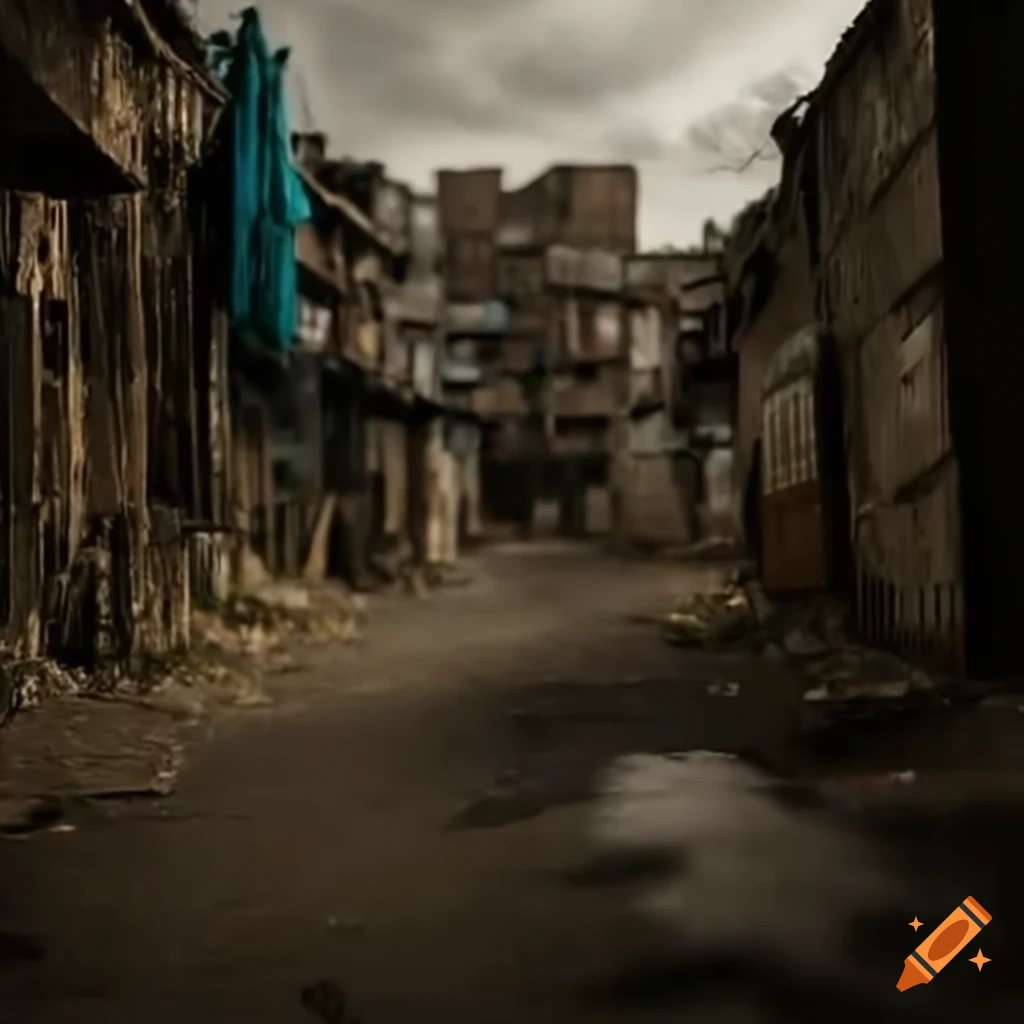 Fondo de barrio pobre con casas destruidas