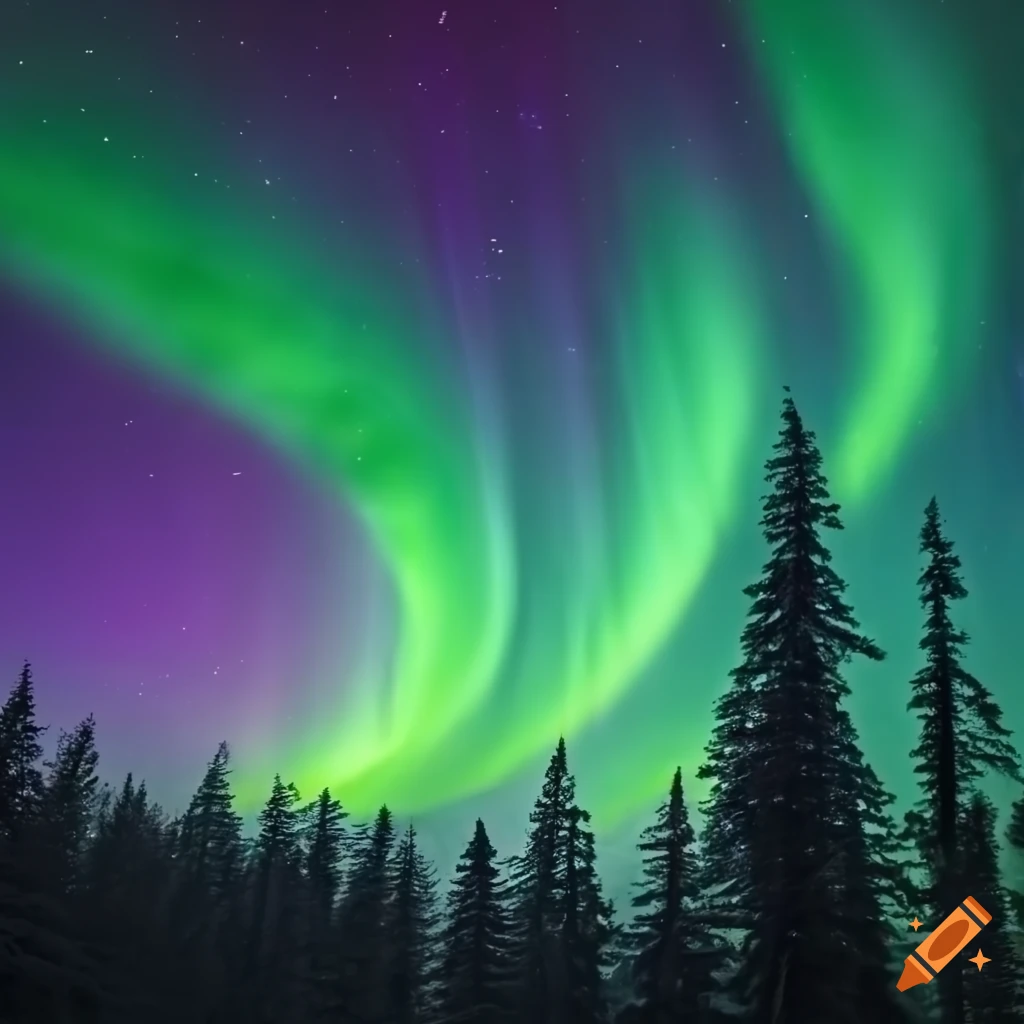Northern Lights shining above a forest