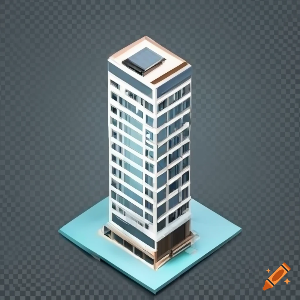 Isometric view of a modern building with surrounding roads in 3D render