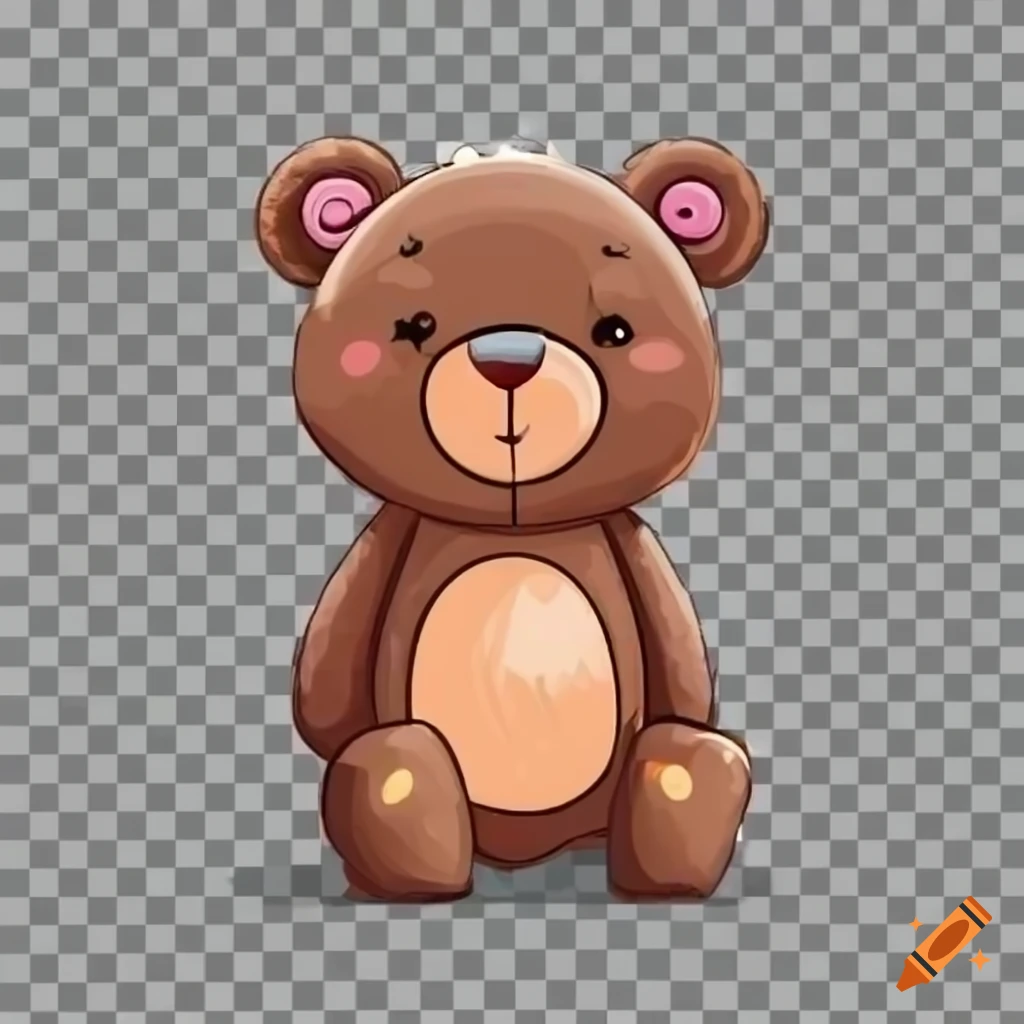 Cute cartoon style teddy bears on transparent background