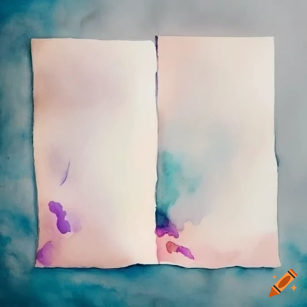 White A4 printing paper on a table with a dreamy watercolor painting and zen spiritual style