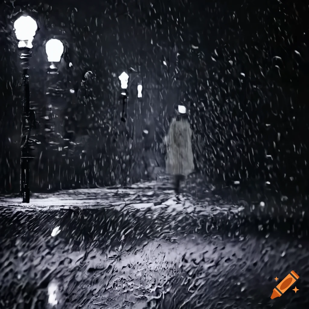Man walking in the rain at night