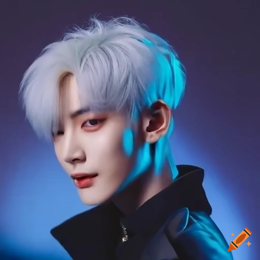 Chinese male idol with white hair and a small smile