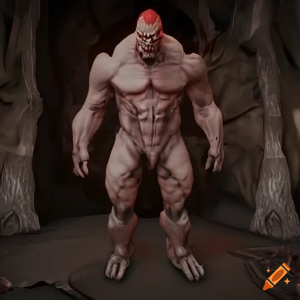 Sci-fi giant muscle cybernetic golem elf ogre humanoid man in black-rocky armor