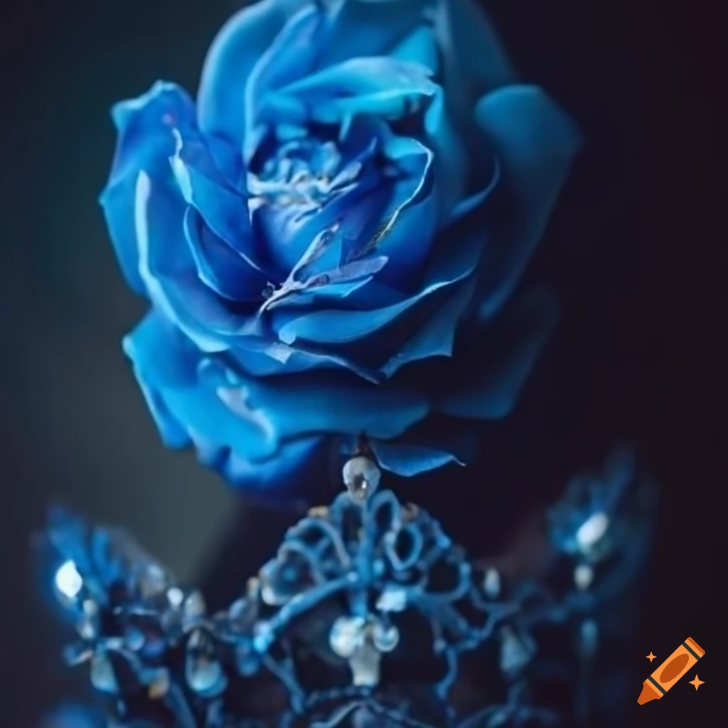 Enchanting portrait of a gothic blue rose with a symbolic crown on Craiyon