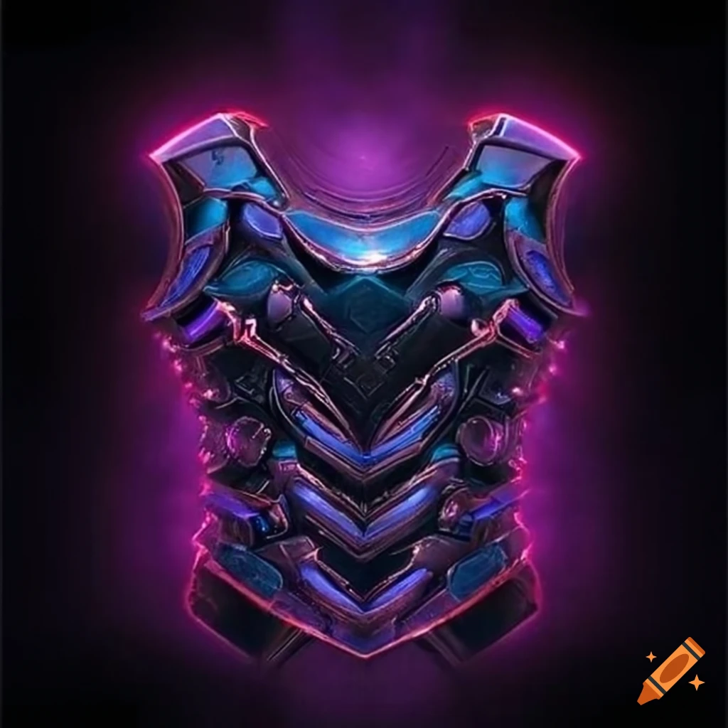 Adorned magic massive body armor with vertical symmetry in front view