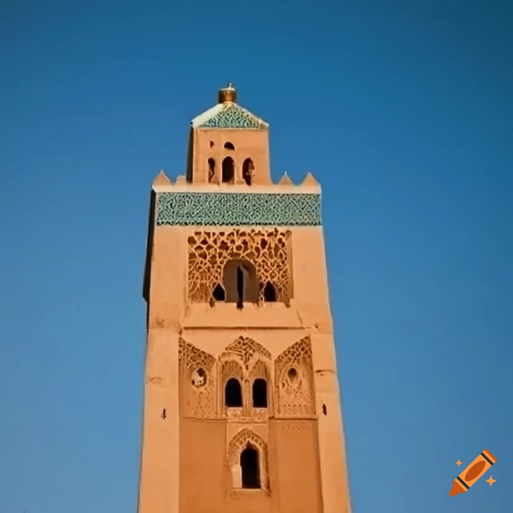 Koutoubia Mosque's minaret against a clear blue sky
