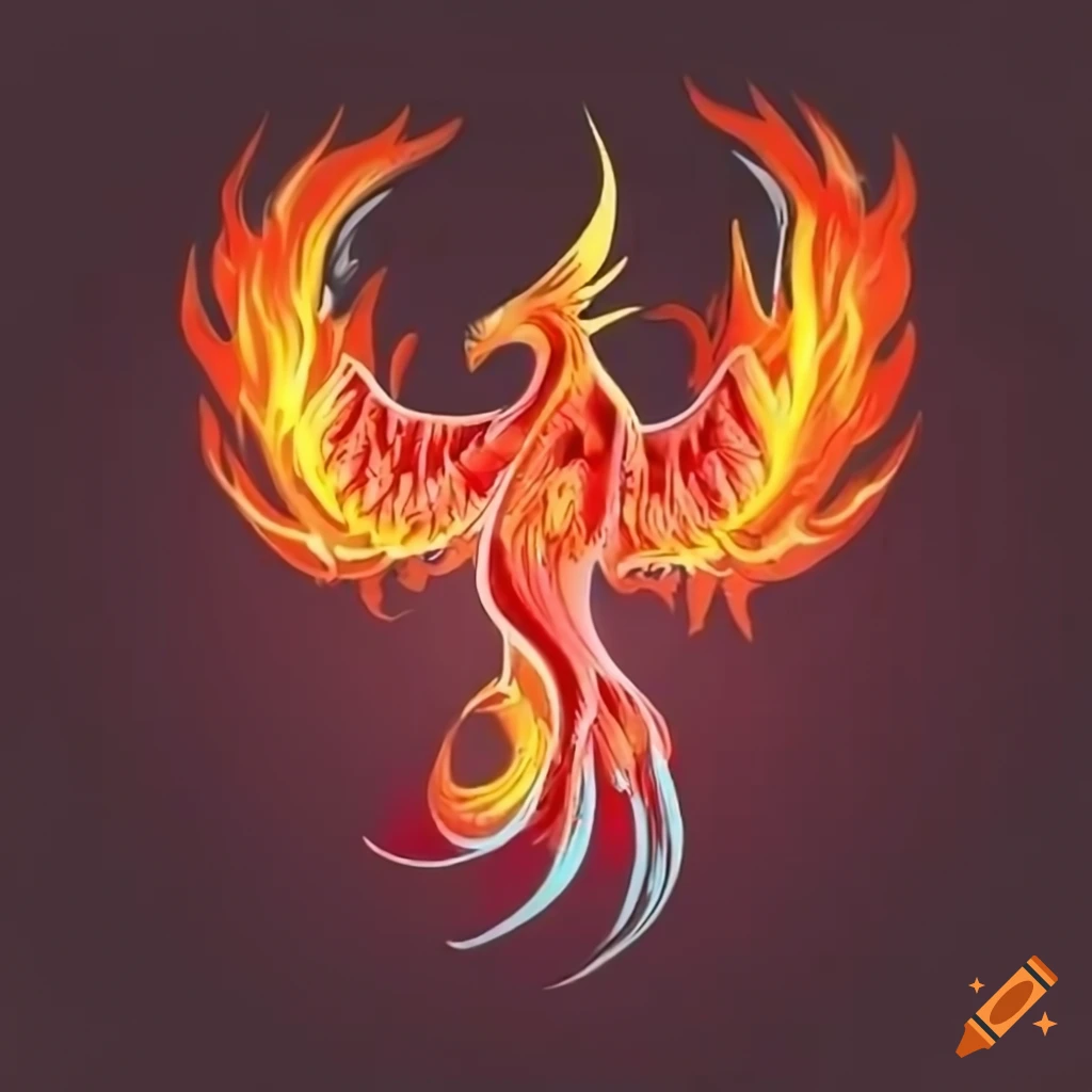 Flaming phoenix insignia on transparent background for gamer logo