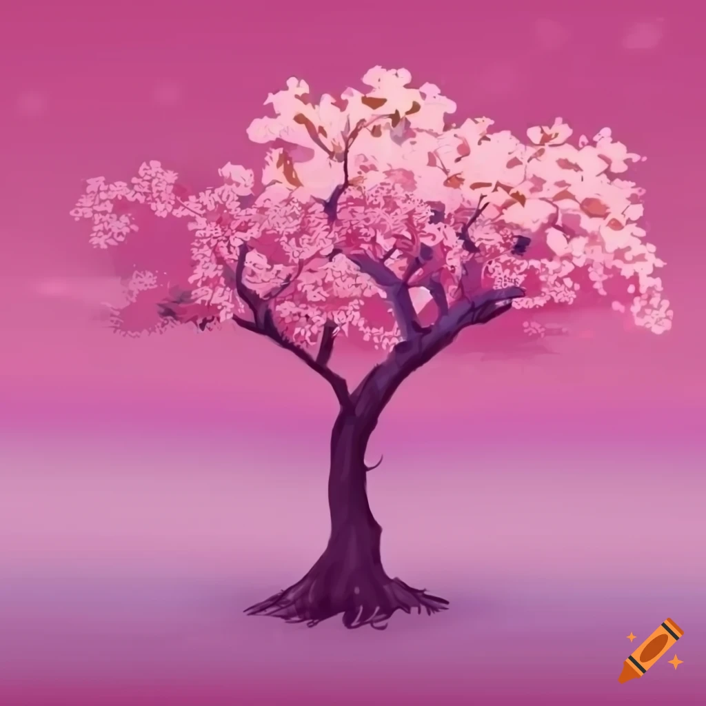 Cherry blossom tree in Rayman Legends style on a plain background