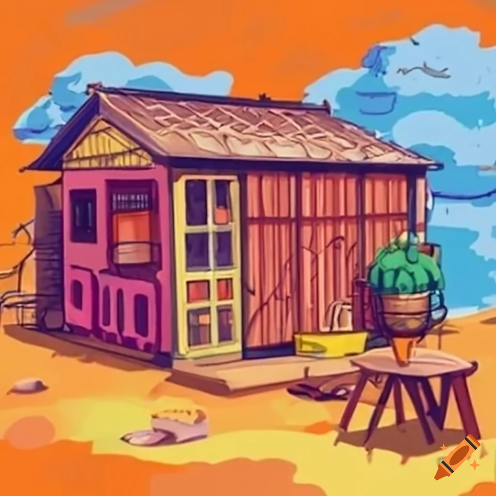 Studio ghibli style shipping container town on Craiyon