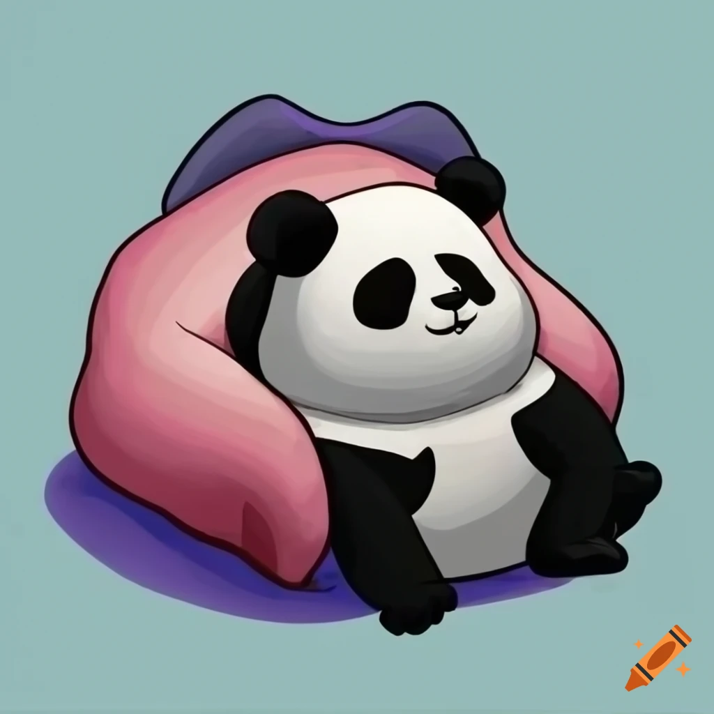 Cartoon fat panda sleeping on a bed