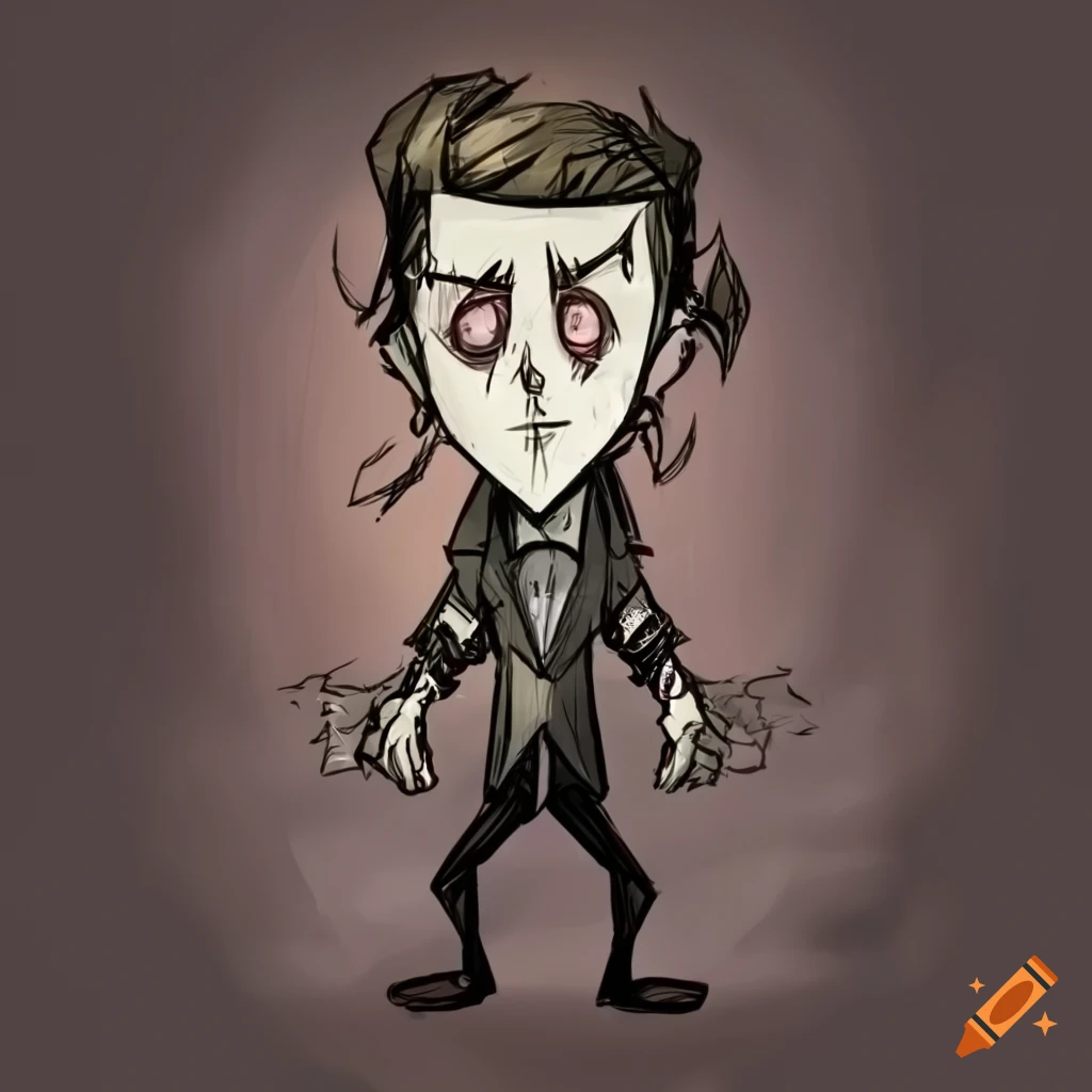 Evil mastermind in a black suit inspired by Don't Starve engulfed in flames
