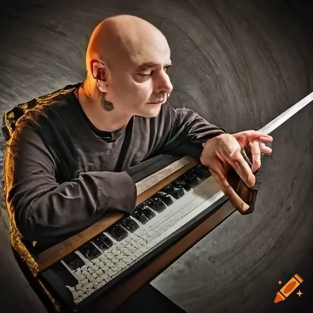 Danny Robas the keyboardist from Israel posing with a sword