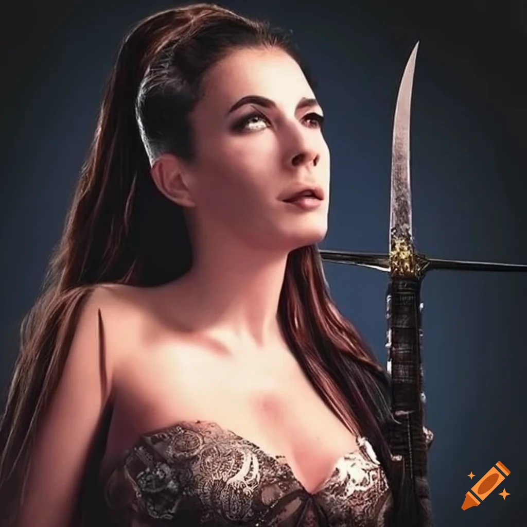 Israeli singer Rita holding a sword