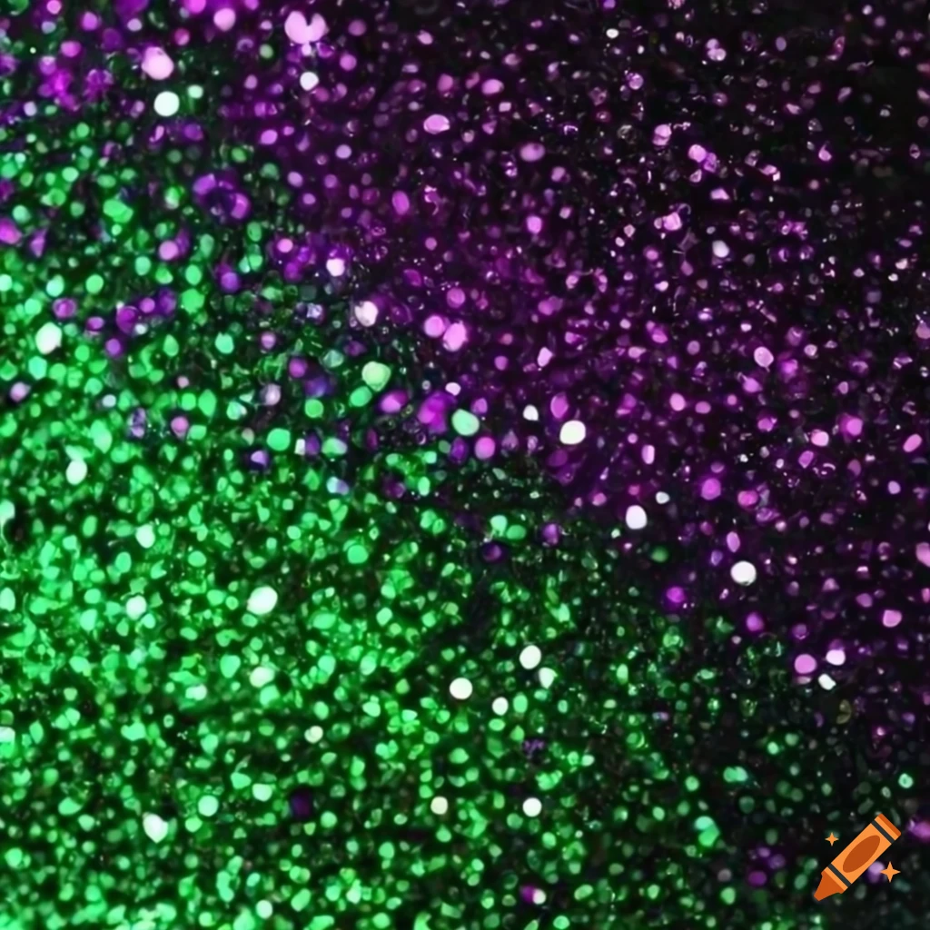 Black background with white, green, and purple glitter