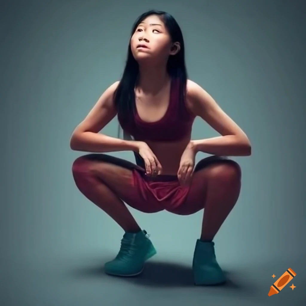 Asian woman squatting