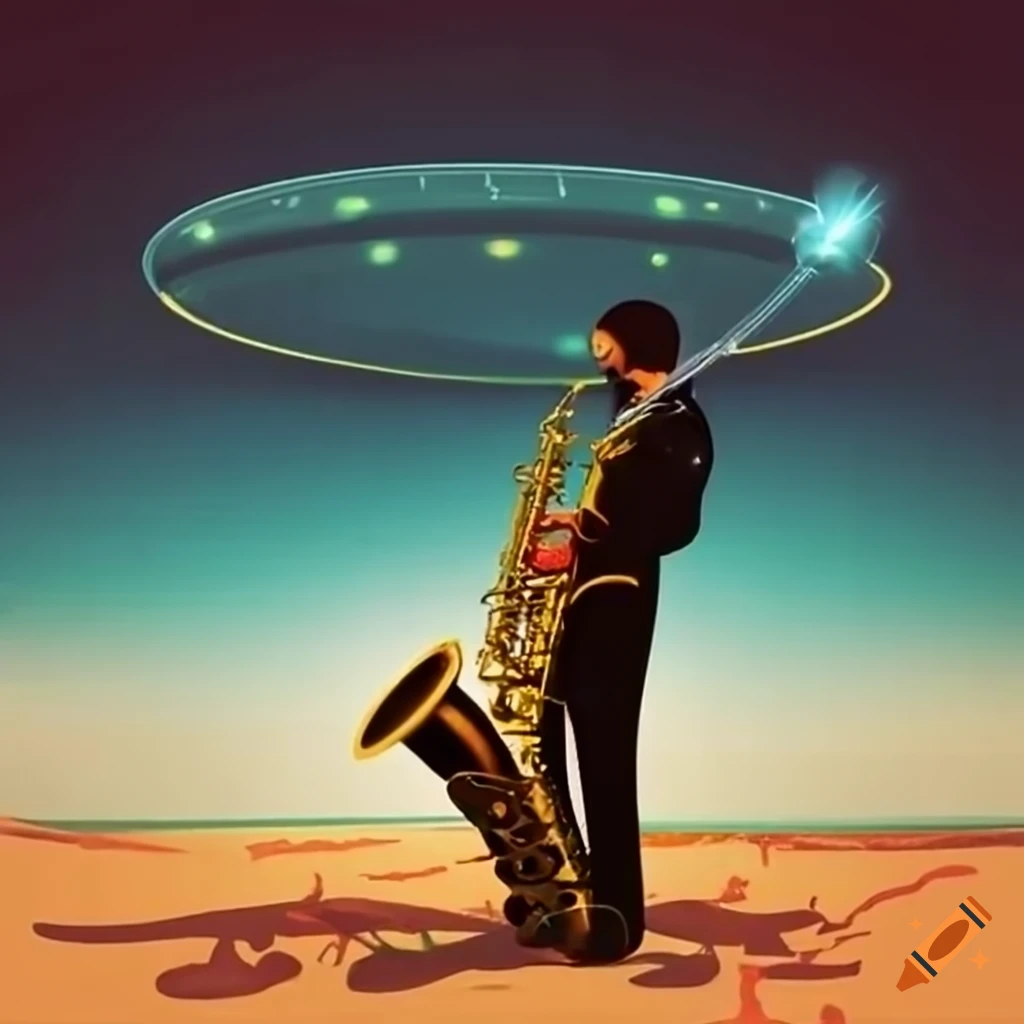 Playing saxophone on the beach with UFO