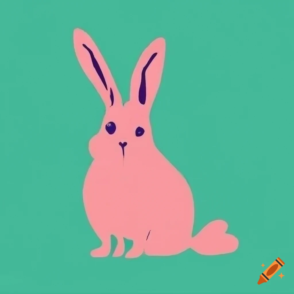 Linocut anthropomorphic rabbit in minimalist design
