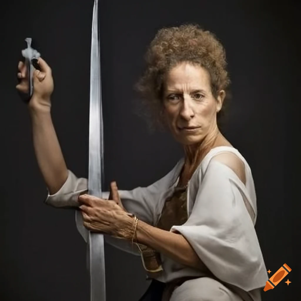 Yehudit Ravitz holding a sword